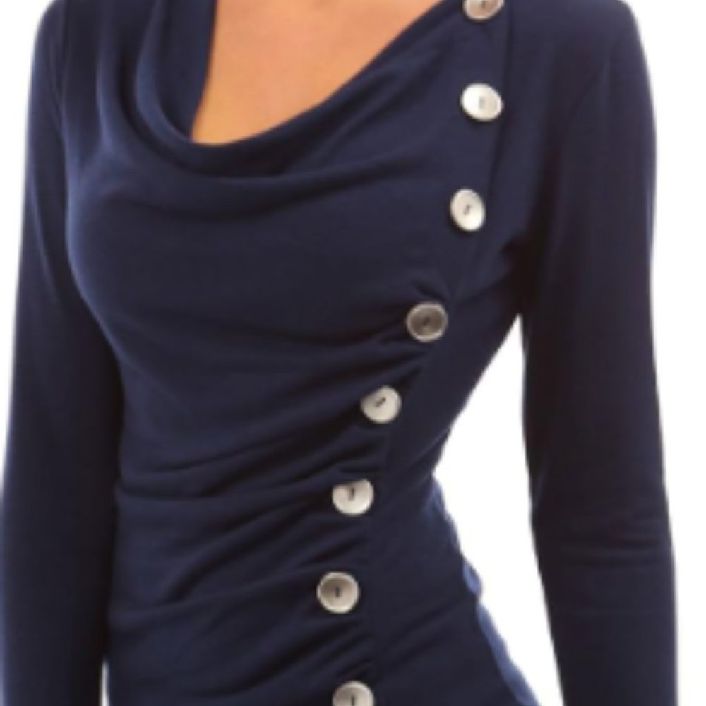 PattyBoutik Women's Cowl Neck Button Embellished Top